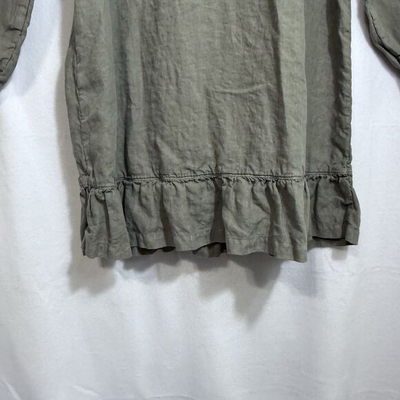 J. Jill Pure Jill Olive Green Linen Open Front Cardigan Coatigan Ruffle Size M - Picture 8 of 11